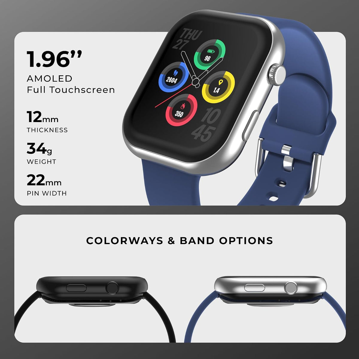 iTouch AIR 5 PRO - Reloj inteligente con GPS, AMOLED de 1.96 pulgadas, llamadas Bluetooth, más de 100 modos deportivos, frecuencia cardíaca, SpO2, seguimiento del sueño y el estrés, resistente al agua 3ATM, duración de la batería de 10 días, para iPhone y
