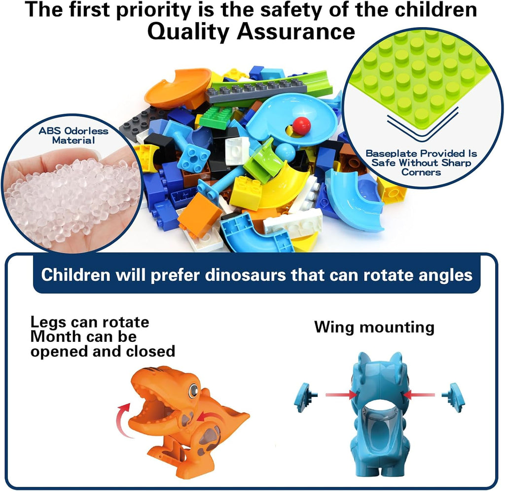 Bloques de Construcción Carrera de Mármol, Pista de Mármol con Dinosaurios, Ladrillos Grandes Clásicos para Niños de 3, 4, 5, 6, 7 + Años, Compatibles con Todas las Marcas Principales