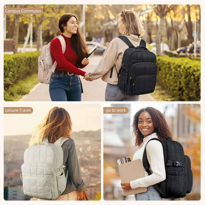 CLUCI Mochila acolchada hinchada para laptop para mujer, Blanco, Mo...
