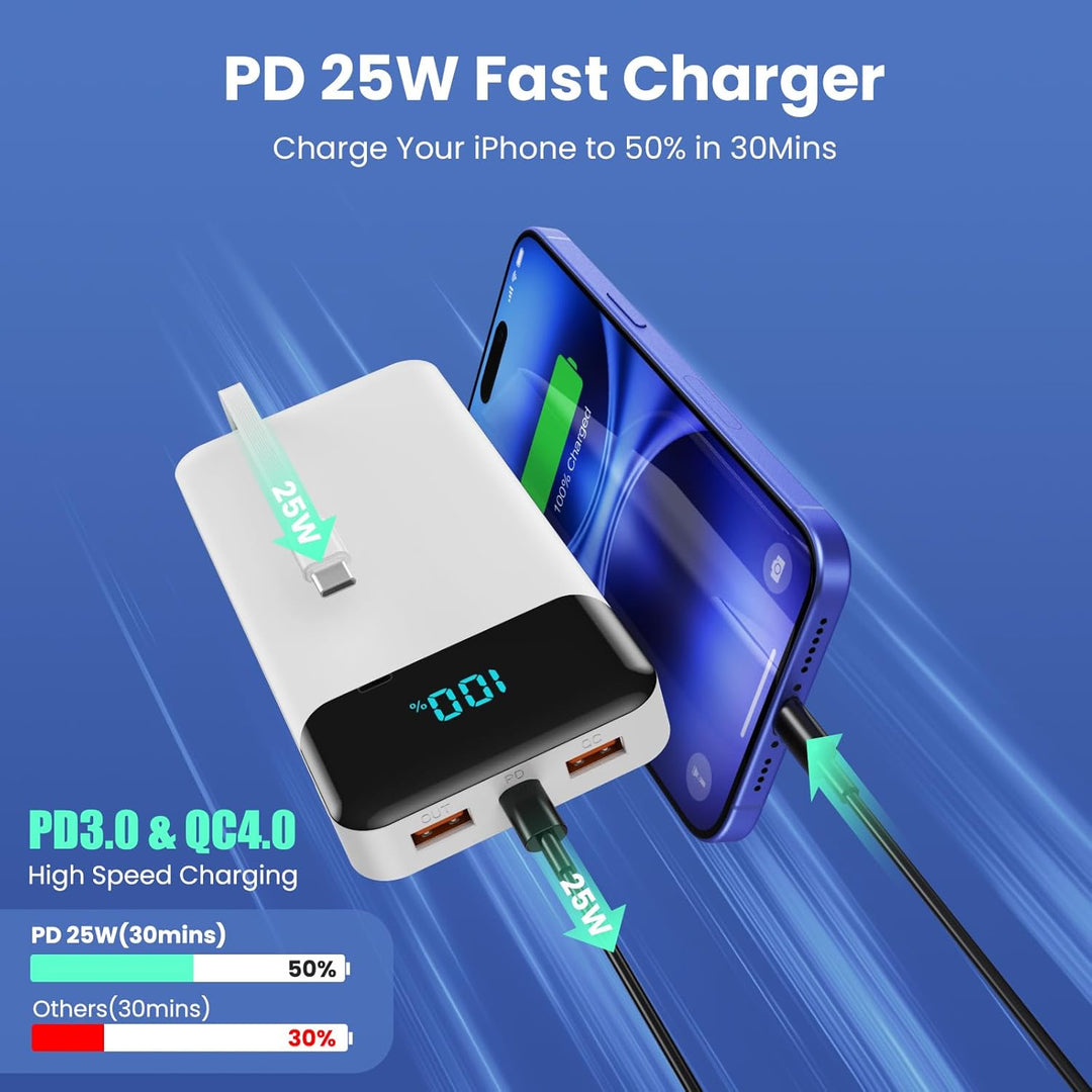 Banco de Energía Cargador Portátil 40800mAh con 3 Cables Integrados...