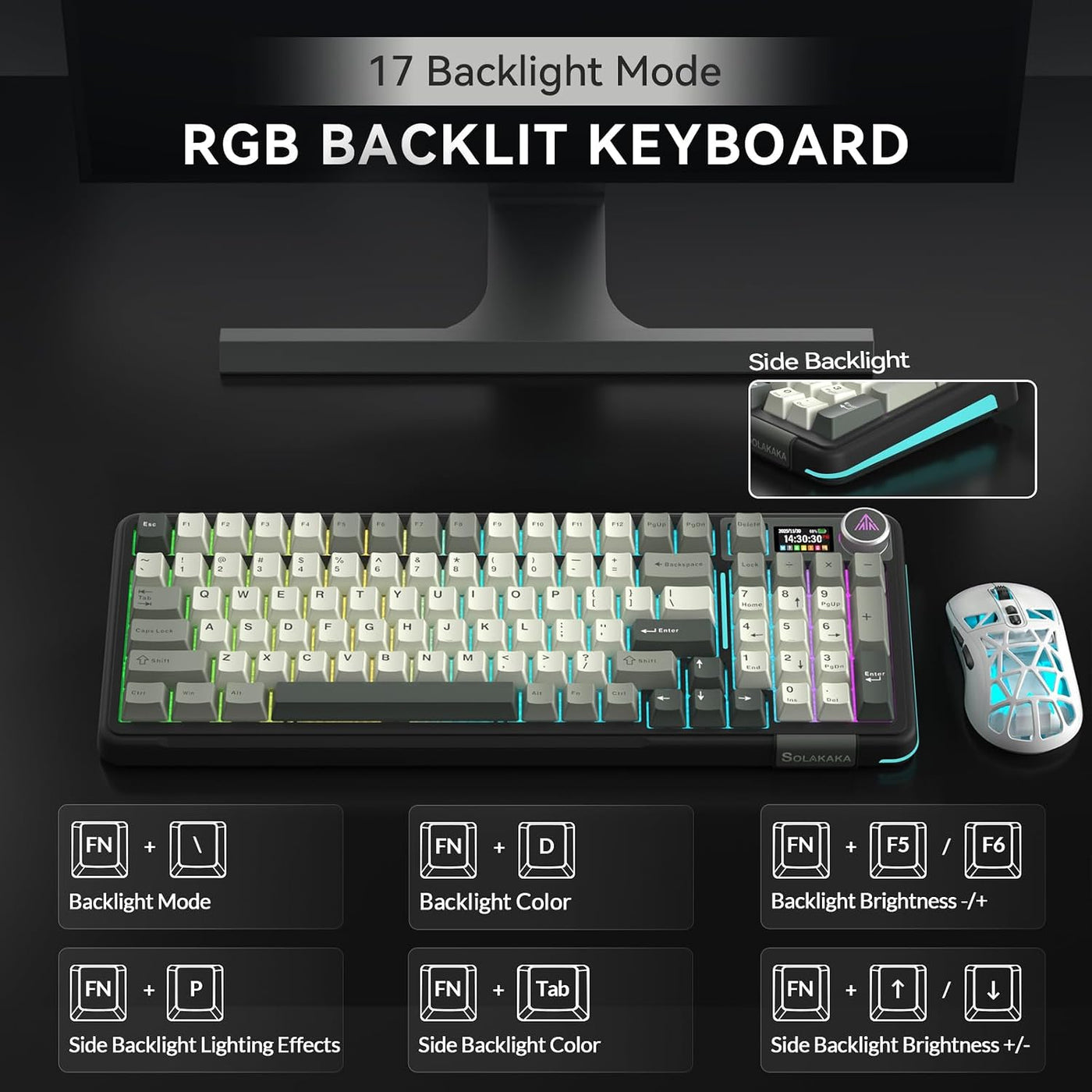 SOLAKAKA Teclado mecánico inalámbrico A99 Pro con pantalla LCD y pe...