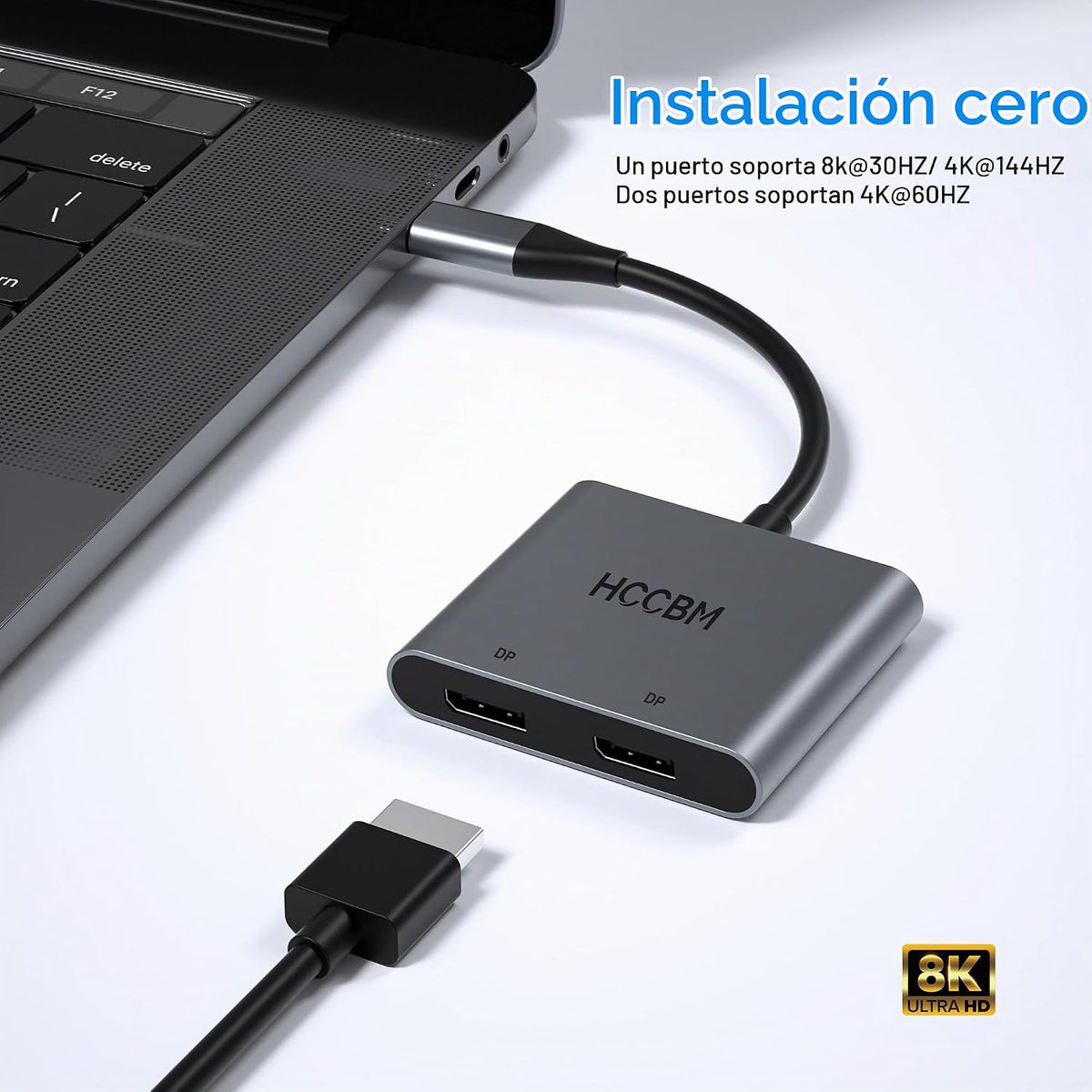Divisor de adaptador USB C a Dual DisplayPort (DP) 8K, tipo C a 2 DP Dongle