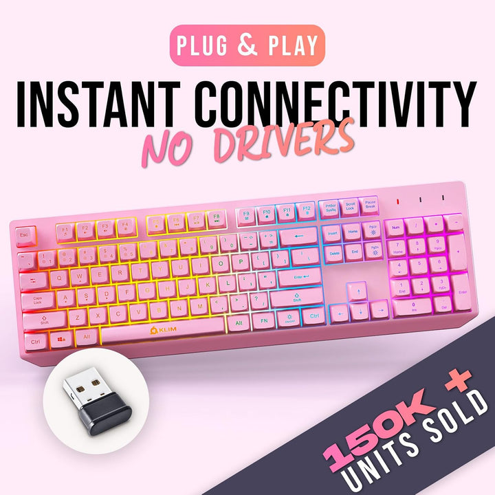 Teclado inalámbrico KLIM Chroma Rosa \u2013 Retroiluminación RGB, B...