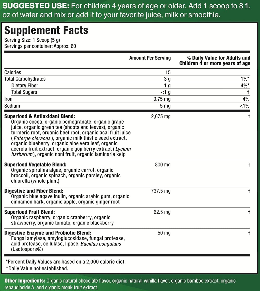 Feel Great USDA Organic Super Greens para niños | Polvo de verduras...