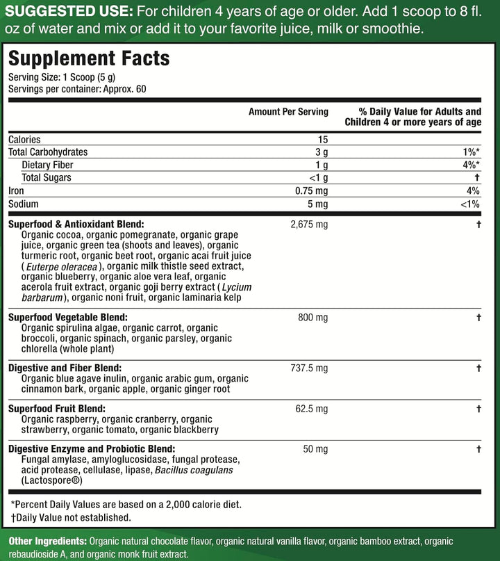 Feel Great USDA Organic Super Greens para niños | Polvo de verduras...