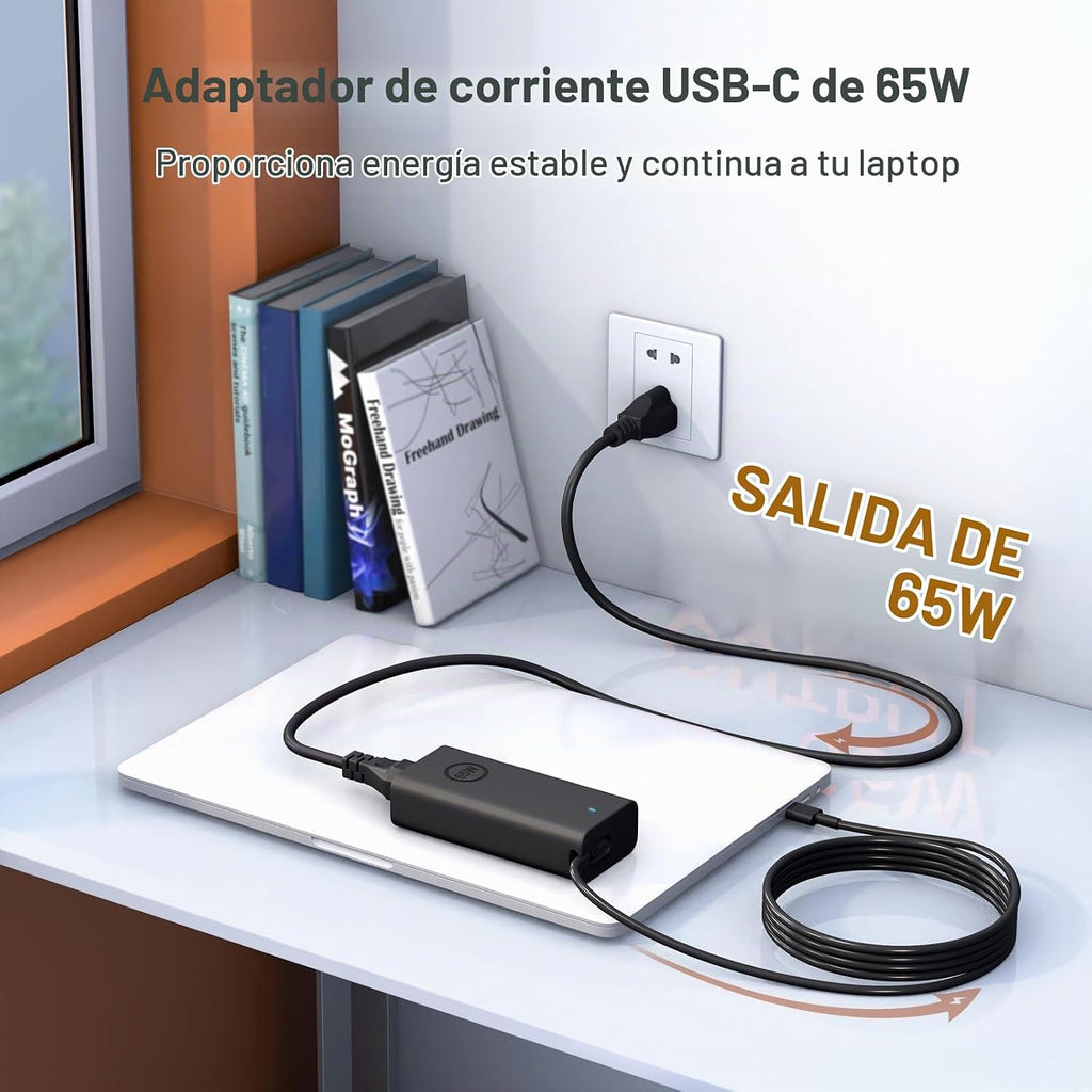 USB-C de 65 W compatible con cargador de laptop Dell XPS 13 y cargador Latitude 3340 3440 3540 3550 5420 5430 5520 5320 5340 5440 5550 7440 7490 7640 7410 7410 7410 7 122 in -en-1 9440 portátil 2 en 1 - Cable de alimentación incluido