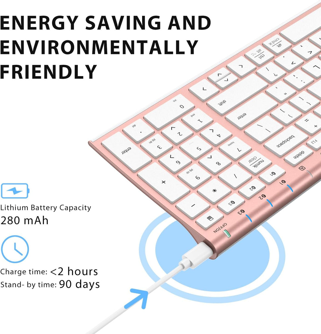 iClever BK10 Teclado Bluetooth, Teclado Inalámbrico Recargable Ultr...