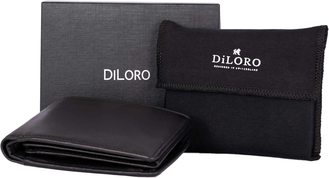 DiLoro Billetera plegable de cuero para hombre, tamaño completo, co...