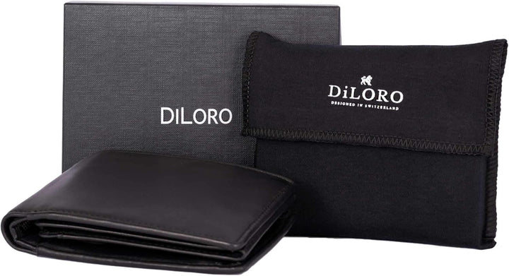 DiLoro Billetera plegable de cuero para hombre, tamaño completo, co...