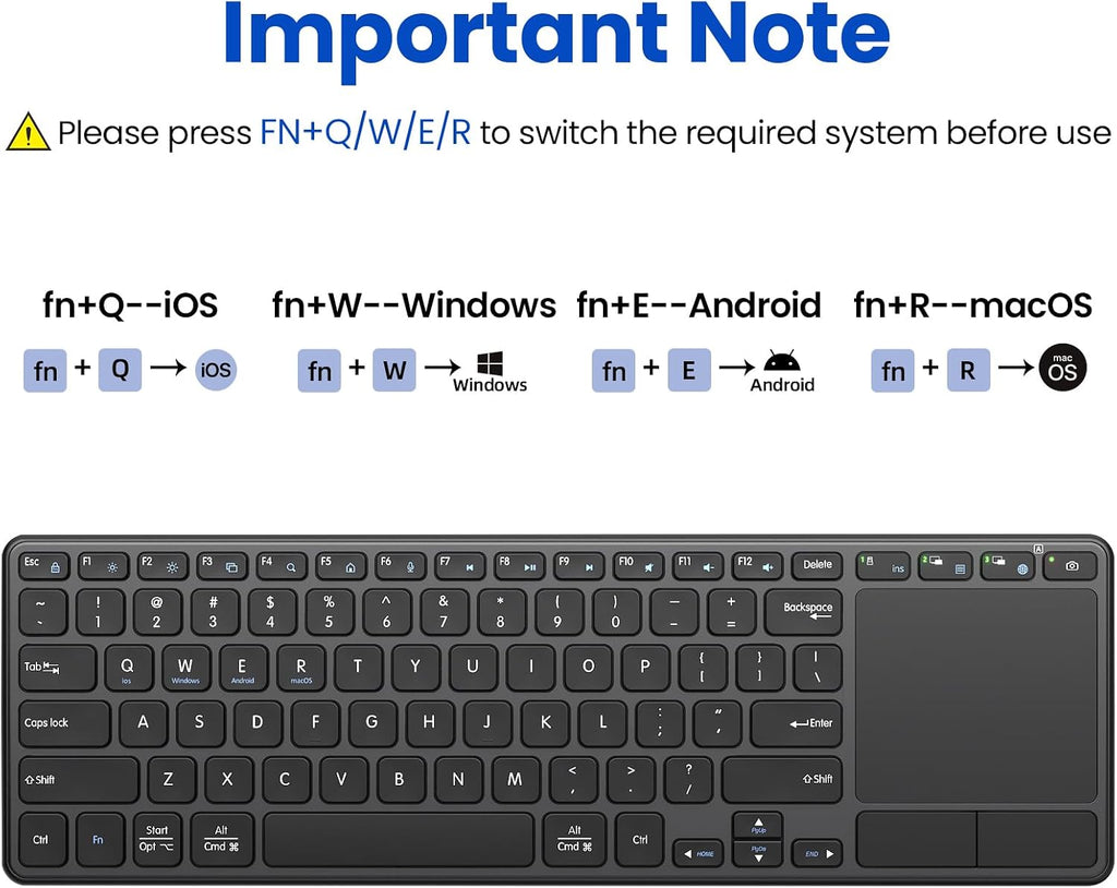 Teclado inalámbrico recargable con panel táctil-QWERTY