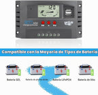 Controlador de carga de panel solar MPPT de 100 A, controlador de cargador de batería solar automático de 12 V/24 V con pantalla LCD, puerto USB dual y temporizador de ajuste de horas de