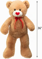 HollyHOME Peluche Oso Gigante San Valentín con Corazón Rojo para Novia y Niños, Oso de Peluche Grande 36 pulgadas Color Beige