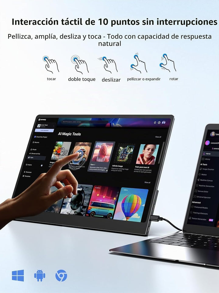 UPERFECT Monitor portátil con pantalla táctil de 15.6 pulgadas, 125...