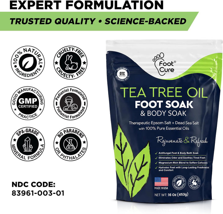 FOOT CURE Aceite de árbol de té para pies con sal de Epsom \u2013 E...