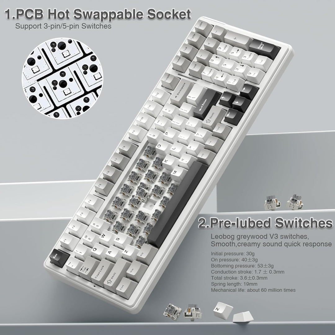 AULA Teclado mecánico inalámbrico F99, triple modo BT5.0\/2.4GHz\/U...