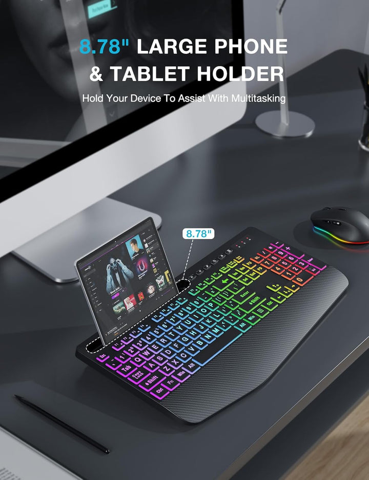 SABLUTE Combo de teclado y mouse inalámbricos, 9 efectos retroilumi...