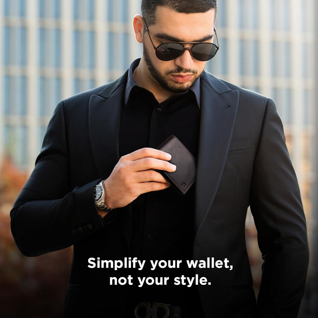 SERMAN BRANDS Cartera de cuero de grano completo para hombre, bloqu...