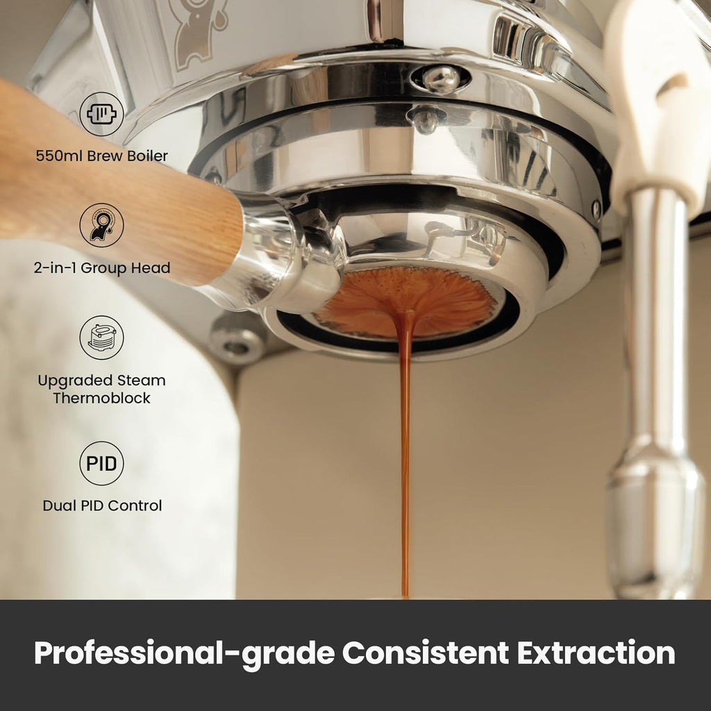 Gemilai G3028A - Máquina de café expreso, cafetera profesional de 15 bares con presión ajustable y espumador de leche automático, doble PID y caldera de 18.6 fl oz, tanque de 57 onzas, acero inoxidable para capuchino, color blanco latte