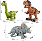 Paquete de 3 dinosaurios que caminan para niños de 3 a 5 a 7 años de edad, tiranosaurio simulado braquiosaurio triceratops con sonido y luz, regalos de cumpleaños