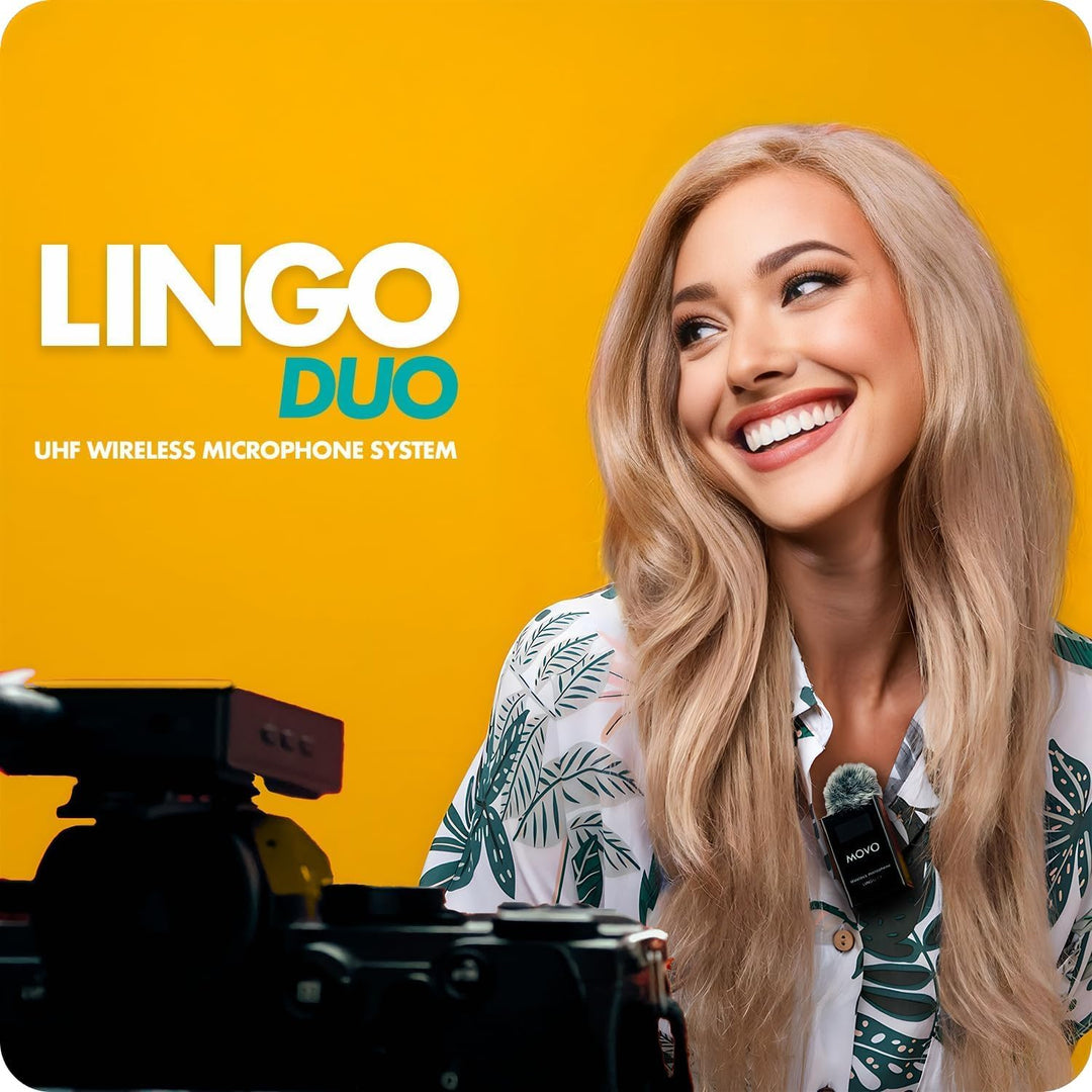 Movo Lingo-Duo - Sistema de micrófono inalámbrico UHF de 48 canales...