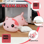 Peluche de gato con peso para microondas, 2.2 libras, peluche de gato rosa grande, lavable a máquina, sin perfume, bonita almohadilla térmica de animal, juguete de peluche cálido para adultos y niños, bordado de flores rosas, 15 pulgadas