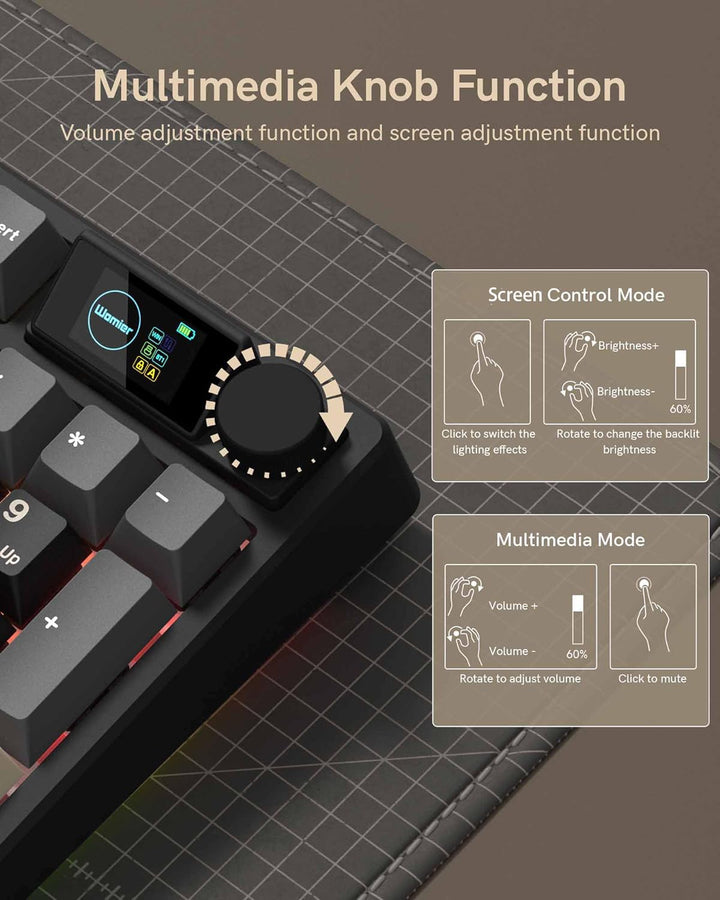 Keymatic Teclado mecánico inalámbrico M98 con pantalla y perilla, 9...