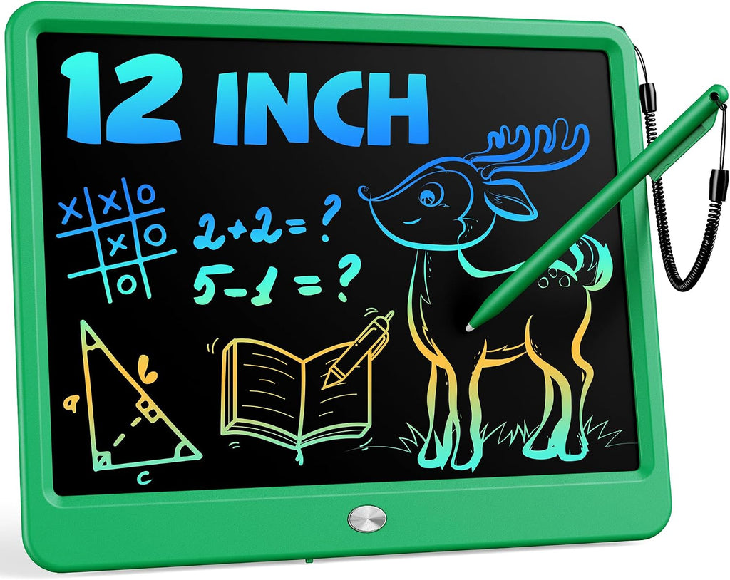 Tableta de escritura LCD de 12 pulgadas para niños de 3 años - Almohadilla de dibujo electrónica y tablero de garabatos como regalos educativos de cumpleaños para niñas y niños (verde)