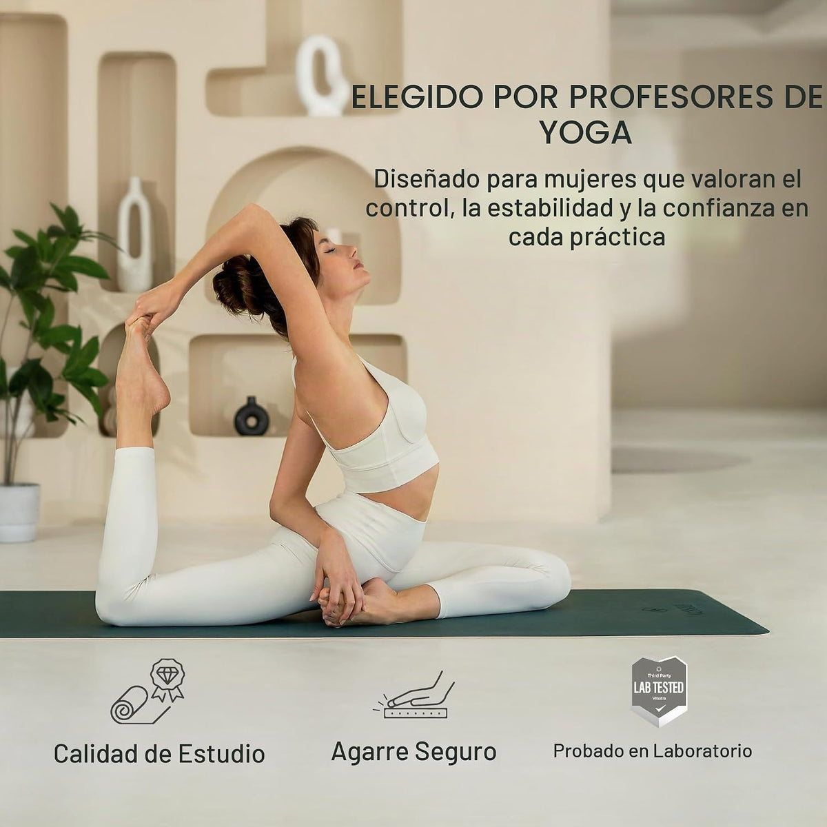 Esterilla de yoga premium – Agarre de poliuretano antideslizante activado por el sudor I Base de goma natural I 0.157 in para yoga, pilates y entrenamientos