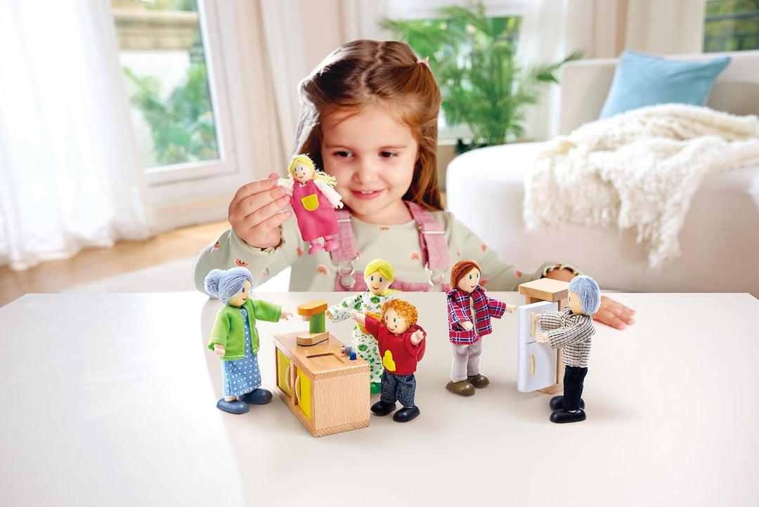 Hape Juego familiar de muñecas caucasianas para casa de muñecas par...