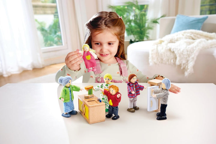 Hape Juego familiar de muñecas caucasianas para casa de muñecas par...