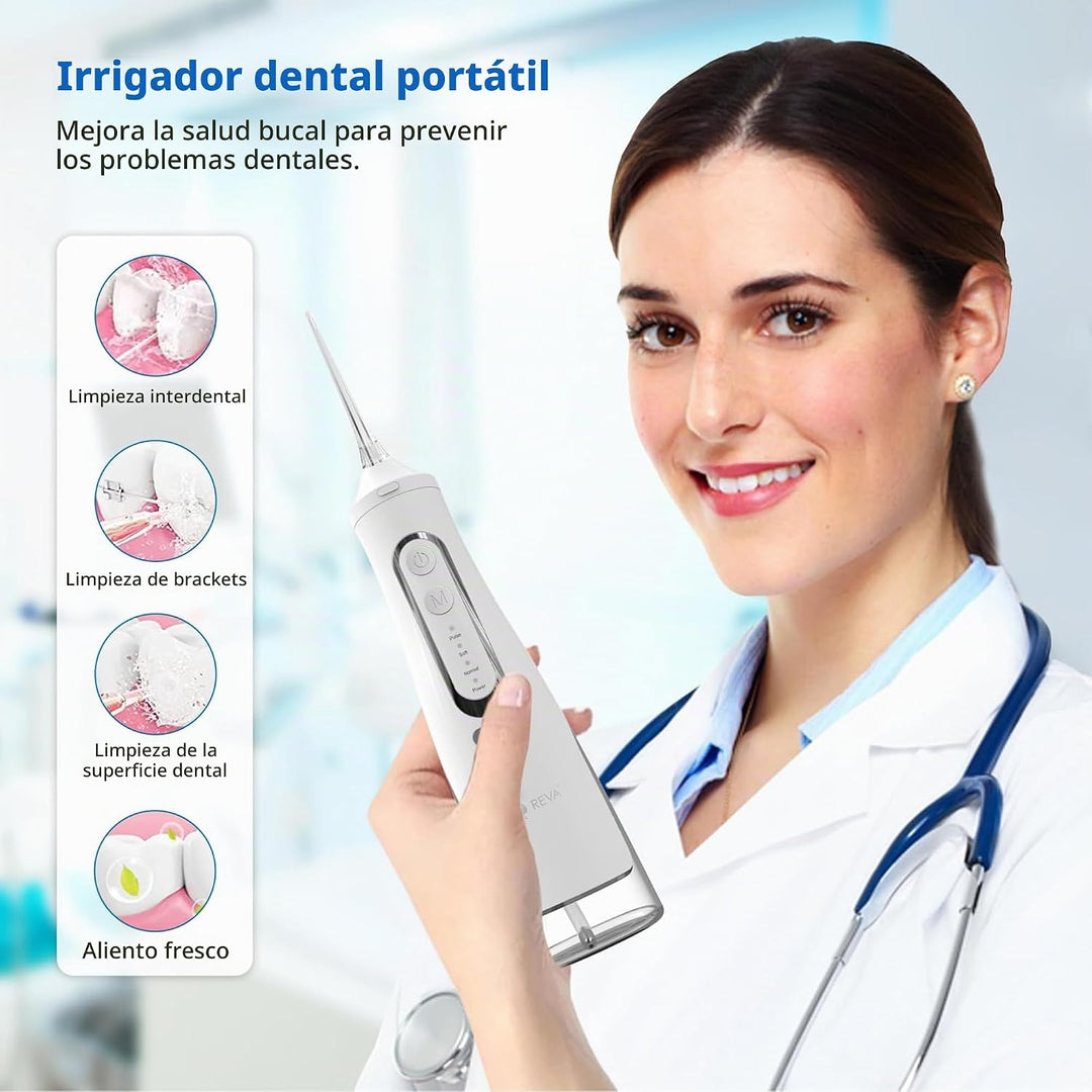 R REVA Irrigador dental inalámbrico para dientes, encías y aparatos...