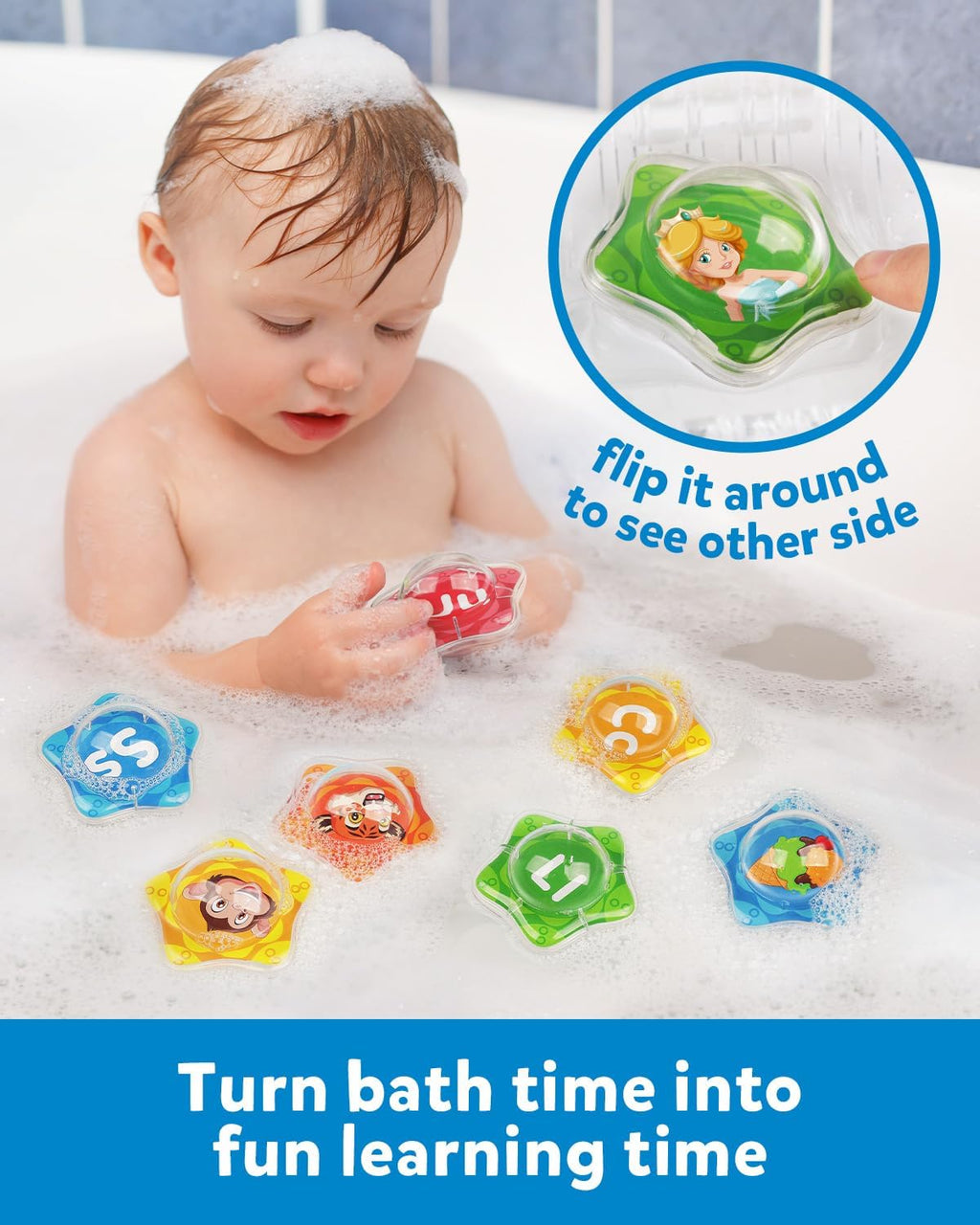 Coogam Juguetes flotantes de baño con estrella de mar, juego de 26 letras del alfabeto para bañera, juguete educativo Montessori para piscina de agua, actividades de aprendizaje, juguete de ducha