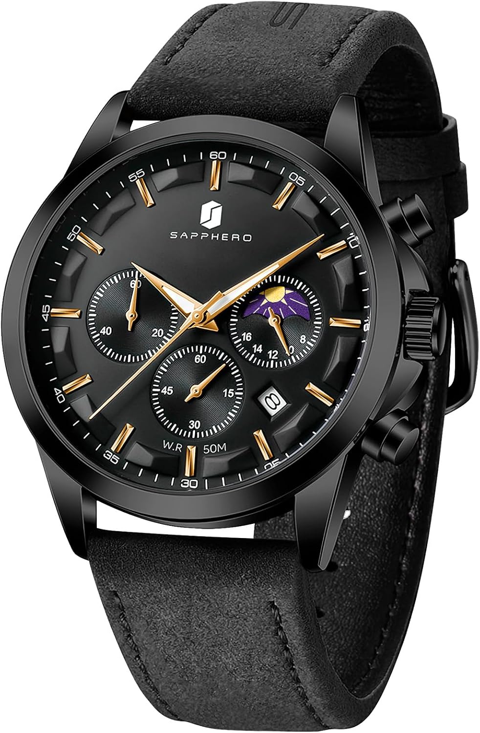 SAPPHERO Relojes cronógrafos para hombre, reloj analógico de acero inoxidable casual original para negocios, 50M, impermeable, luminoso, con esfera de fecha, regalo para hombre