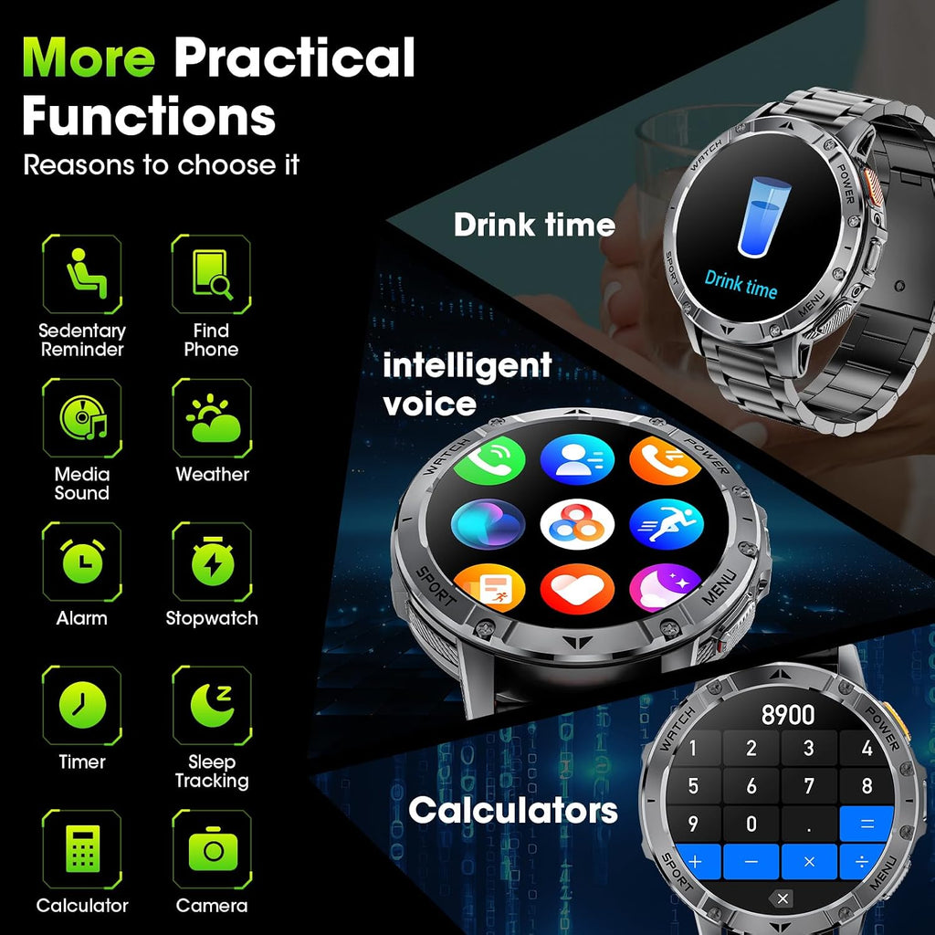 Reloj inteligente militar para hombre, reloj inteligente de 1.7 pulgadas