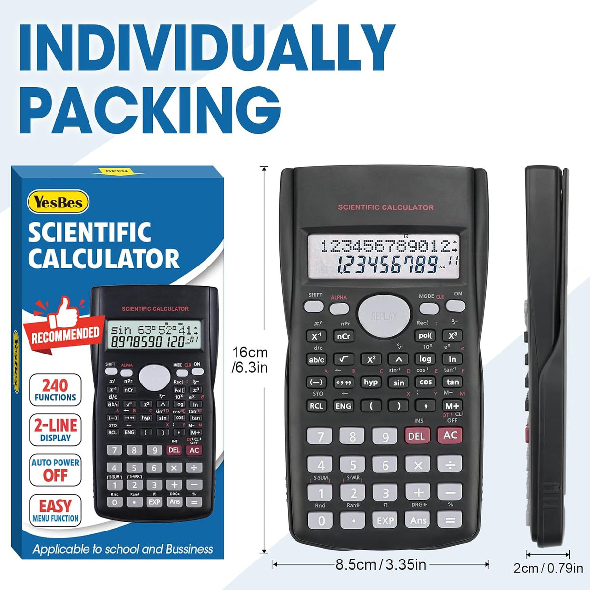 Paquete de 30 calculadoras científicas, pantalla grande de 2 líneas, 240 funciones, calculadoras científicas para estudiantes, calculadora de fracción de álgebra matemática para escuela secundaria y