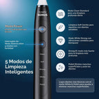 AURAGLOW - Cepillo de dientes eléctrico para adultos, cepillo de dientes sónico fuerte, 40,000 VPM, recargable, 5 modos, elimina 10 veces más placa, IPX7, batería de 30 días, 2 cabezales de cepillo y
