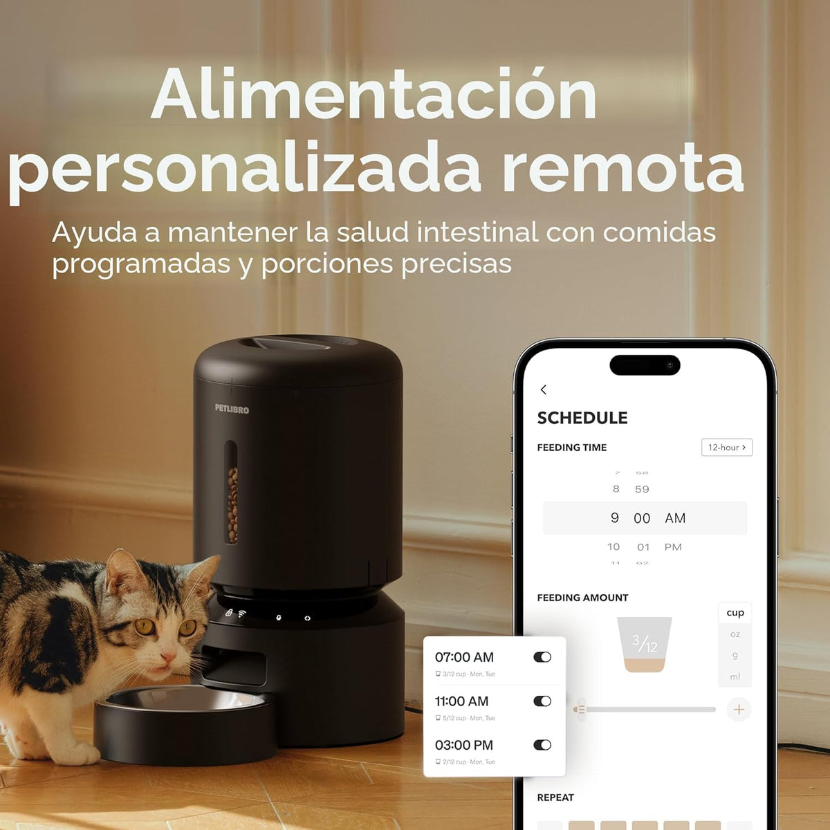 PETLIBRO Comedero automático para gatos, dispensador automático de alimentos para perros con WiFi 5G con preservación de frescura, comedero para mascotas con temporizador de 5 litros con sensor de