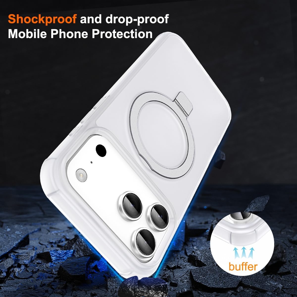 Compatible con iPhone 17 Pro Max Funda con Soporte, Blanco Escarchado