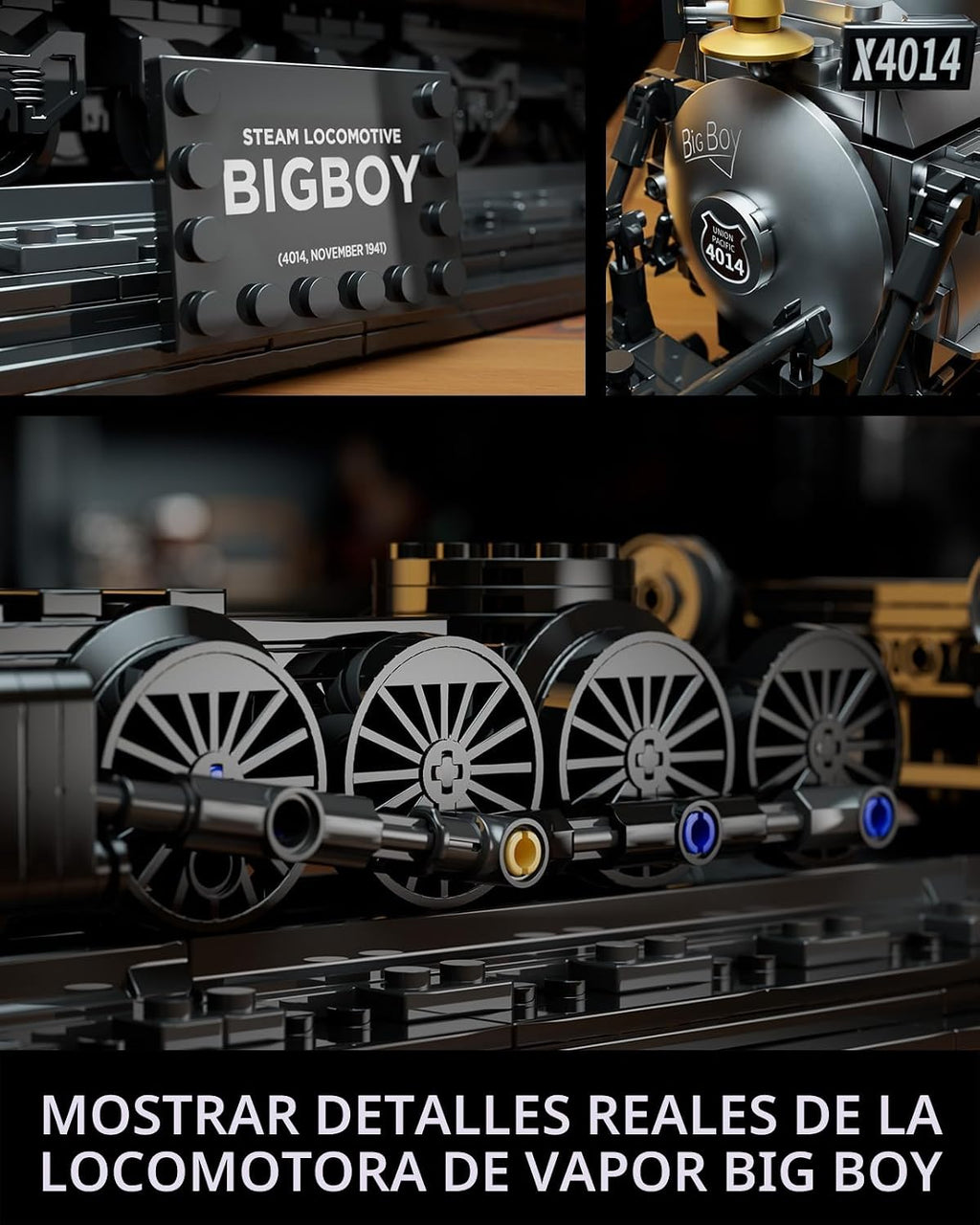 Nifeliz Locomotora Big Boy, juego de bloques de construcción de locomotora de vapor articulada, kit de exhibición de tren de vapor legendario para regalo (1,818 piezas)
