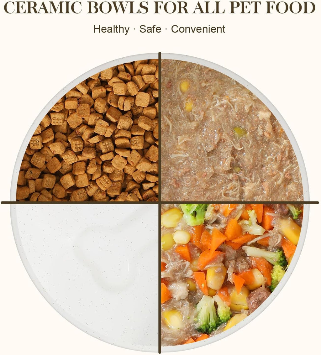 MALACASA Juego de cuencos para perros con soporte de madera, 6 tazas para alimentos y agua para perros de tamaño mediano a grande, cuencos de cerámica para mascotas con base antideslizante pesada, cuencos básicos para tu perro, 58 onzas