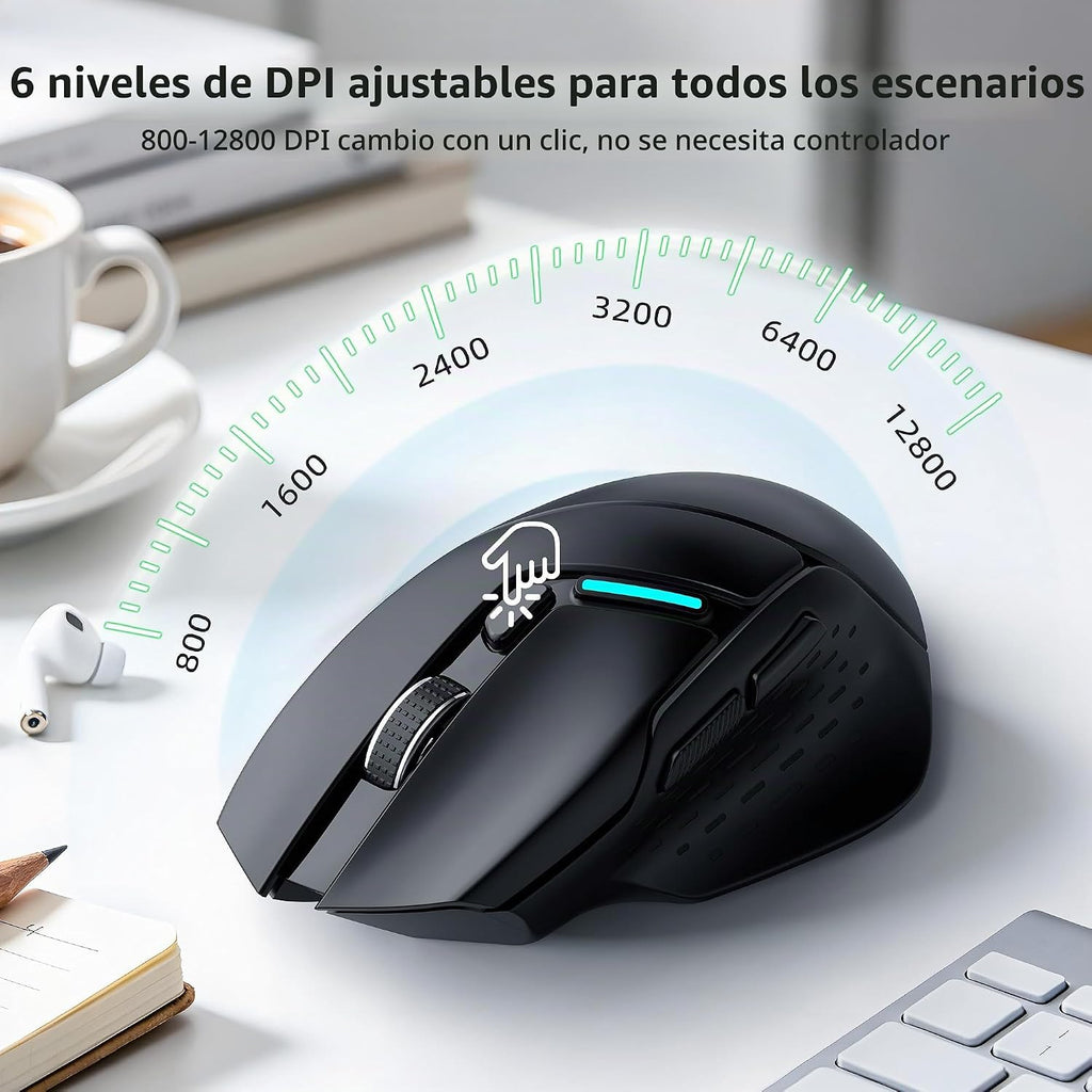Uineer Ratón inalámbrico, ratón Bluetooth trimodo, USB-A con cable y 2.4G,
