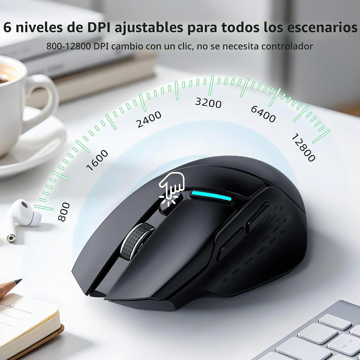 Uineer Ratón inalámbrico, ratón Bluetooth trimodo, USB-A con cable y 2.4G,