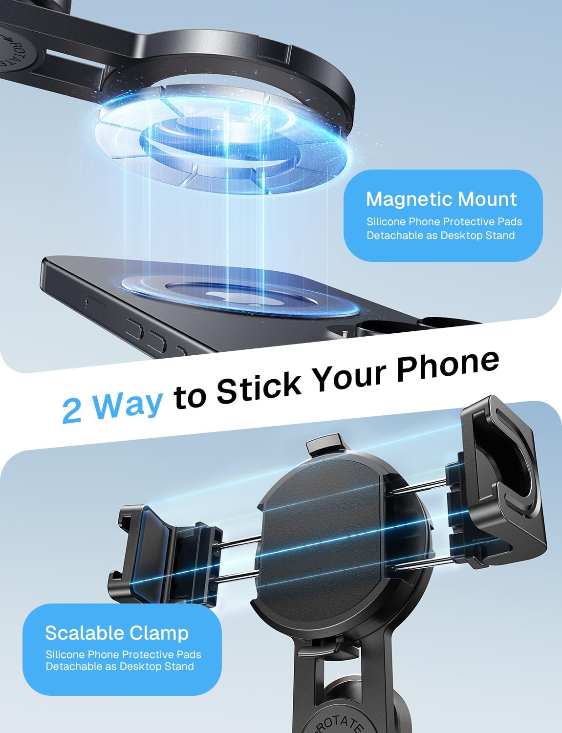 MAGIC JOHN Trípode para teléfono con 2 luces para selfies, portátil tamaño de bolsillo para iPhone Magsafe, Selfie Stick con control remoto desmontable para fotografía, transmisión en vivo, grabación de video