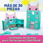 Tile Town Gabby's Dollhouse - Juego de 35 piezas de azulejos magnéticos interactivos, incluye figuras de patas Gabby y Pandy, azulejos de acción