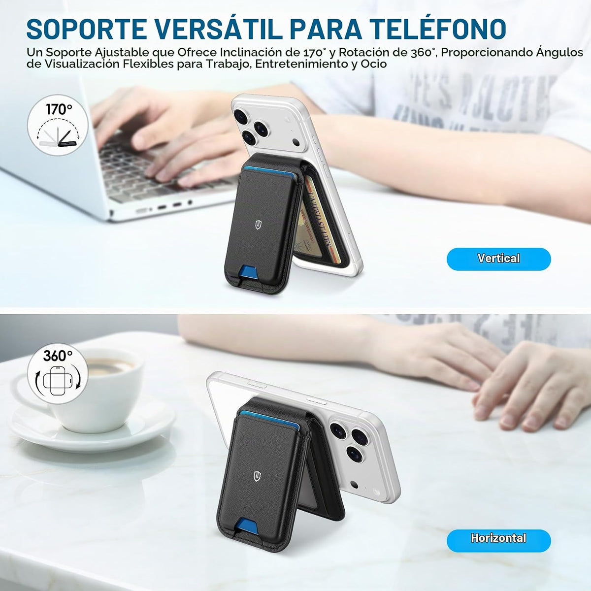SHIELDON Cuero genuino para soporte de cartera MagSafe, 6 tarjeteros