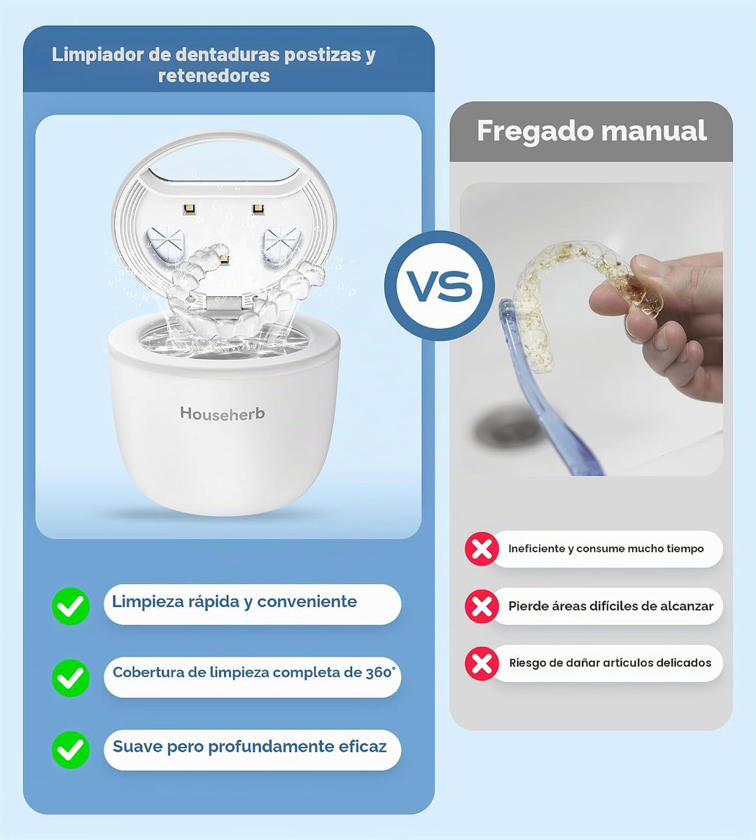 Househerb Limpiador ultrasónico de retenedor, cápsula de limpieza d...