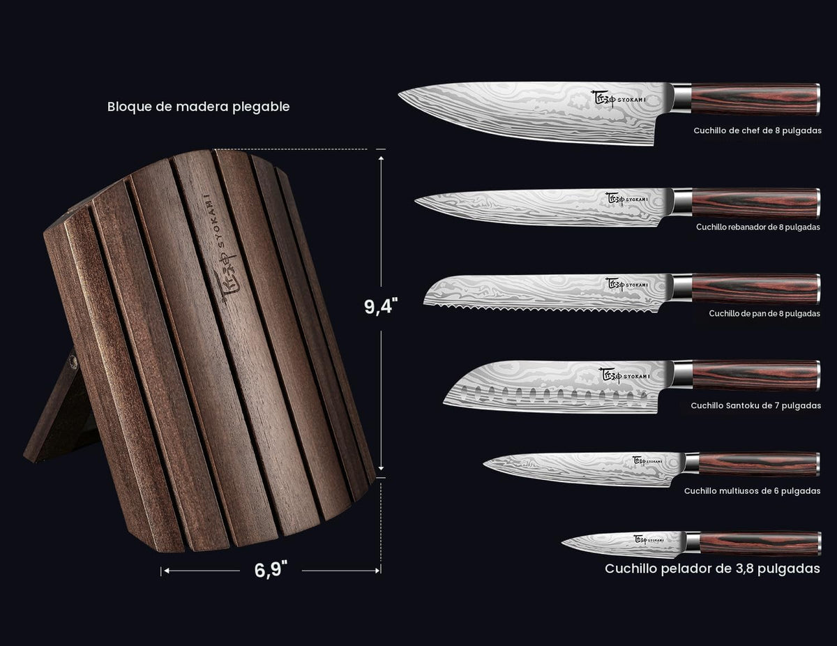 Juego de Cuchillos de Cocina Actualizado 2026, Bloque Plegable Magnético de Madera de Acacia