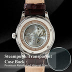 Gute Reloj para hombre, esqueleto mecánico, steampunk, automático, automático, números arábigos, manos azules, marrón, cuero sintético, reloj de pulsera, Marrón, Mecánico, Automático