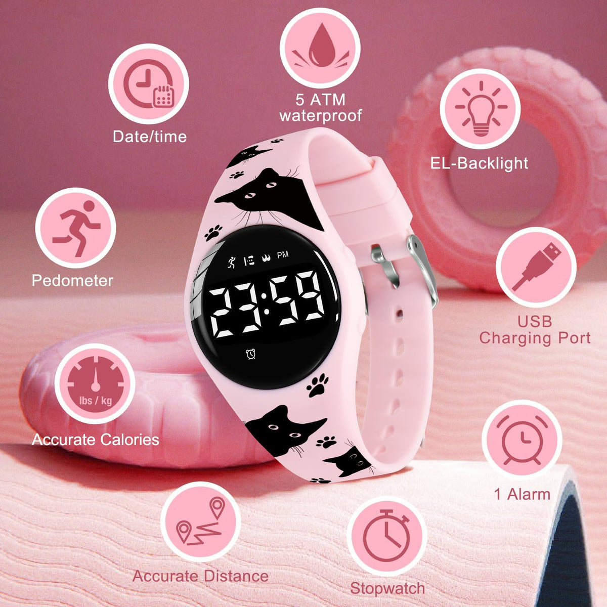 Relojes para niños y niñas, reloj deportivo digital con contador de pasos, podómetro, alarma de vibración, sin aplicación, impermeable, rastreador de fitness, reloj para niños, niñas, adolescentes