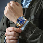 OPK Relojes para hombres de diamantes romanos analógicos relojes impermeables grandes de acero inoxidable para hombre, reloj de pulsera de negocios para padre, reloj de regalo, azul